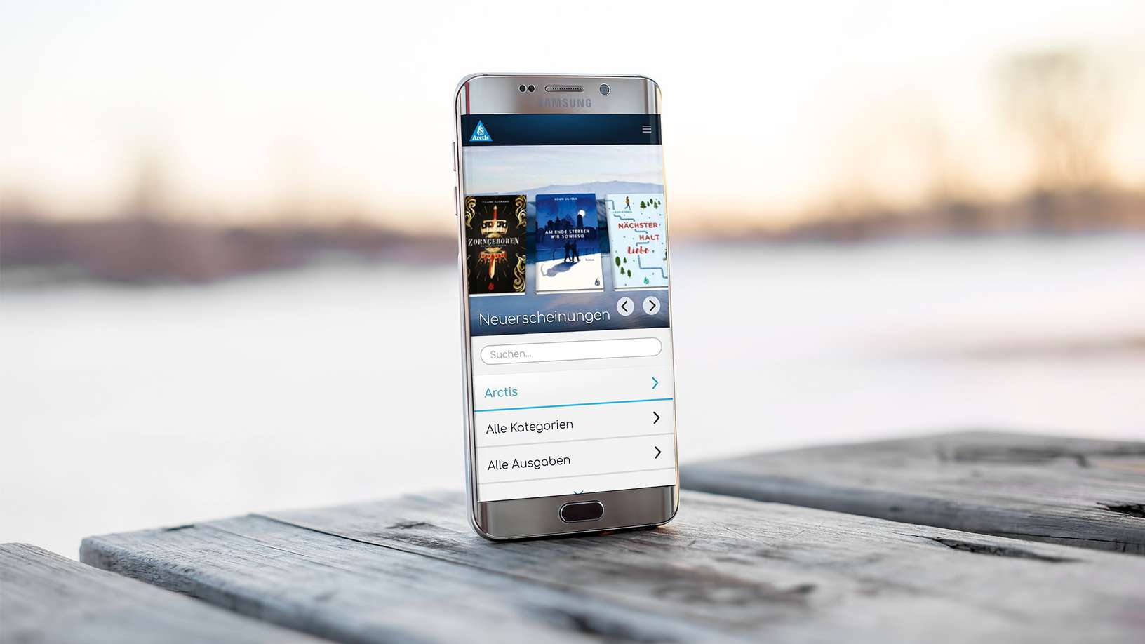 Filtered overview of “New releases” from Arctis Publishing on a Samsung smartphone