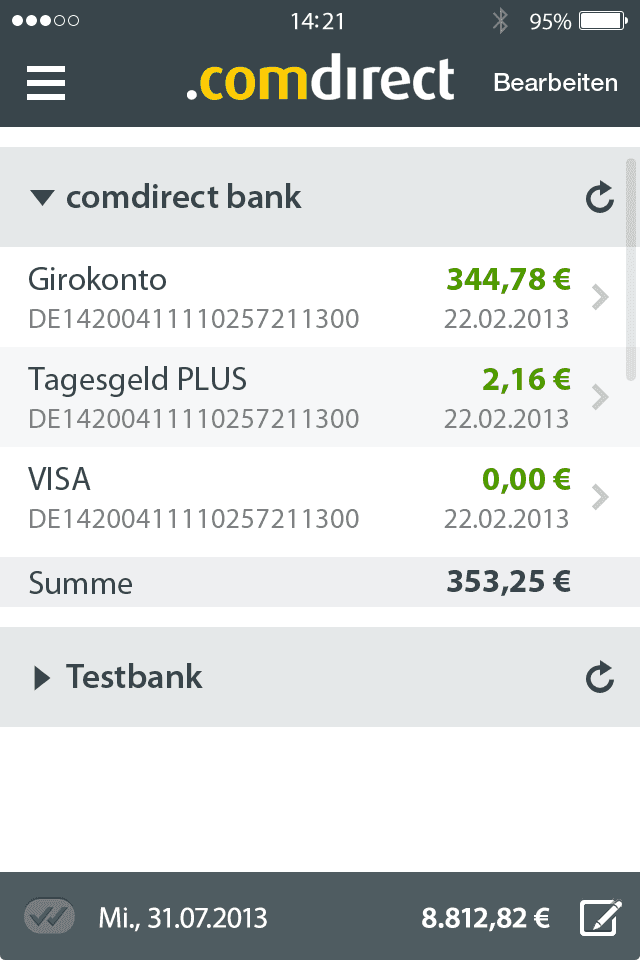 comdirect Banking App Kontoübersicht
