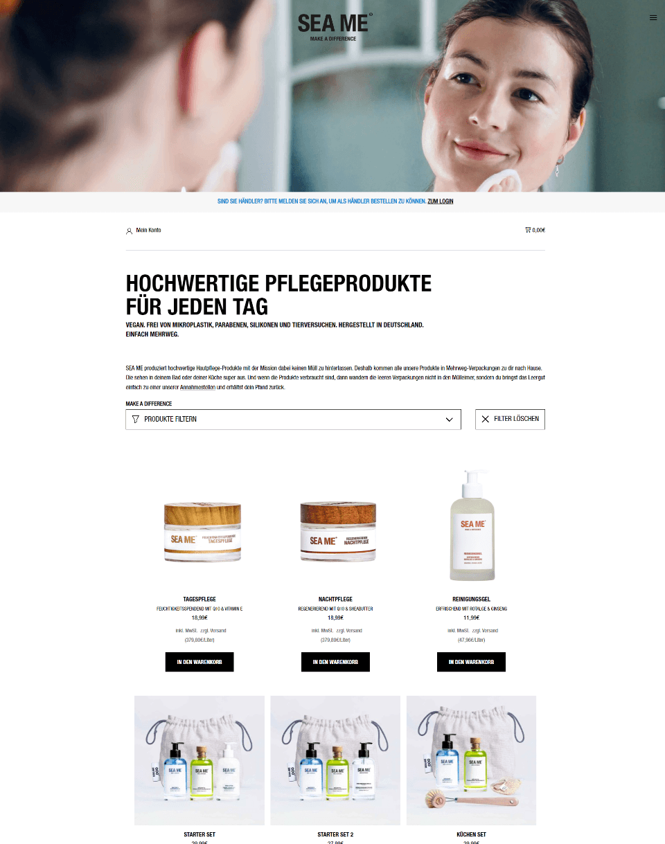 SEA ME product overview with custom filter function