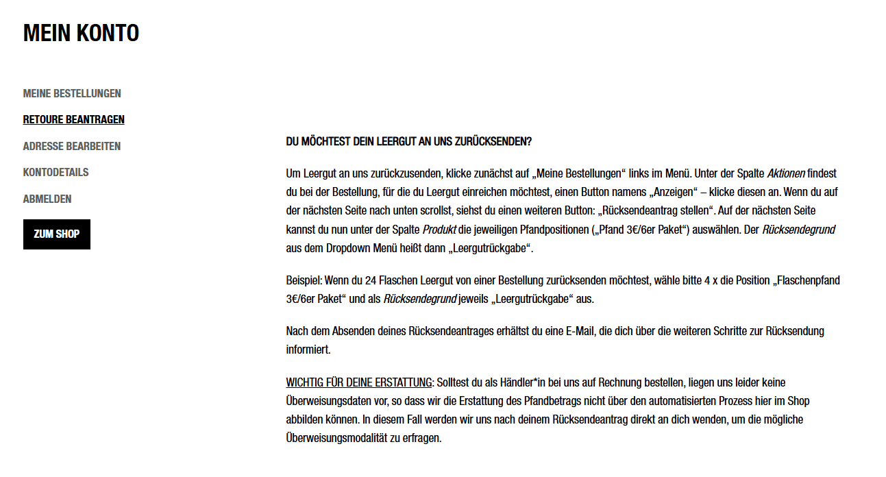 SEA ME user area 'My Account'