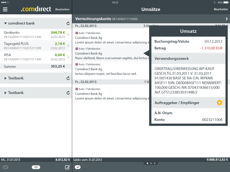 comdirect Banking-App, von Jan Raap gestaltetes UI