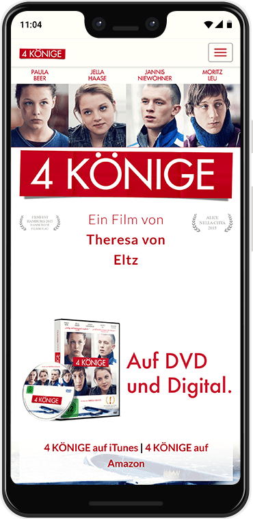Smartphone zeigt die Website des Films '4 Könige'